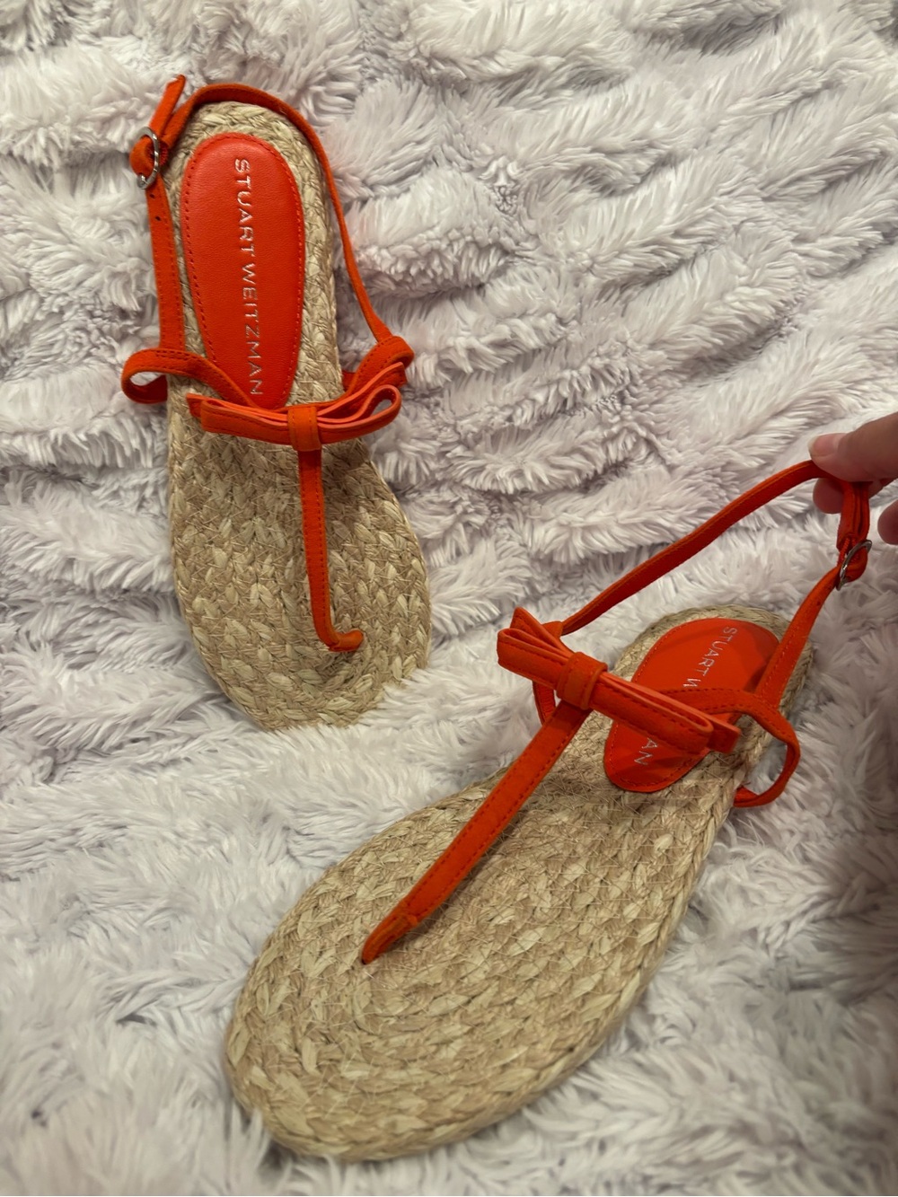 Stuart Weitzman Felicity Orange SueseT-Strap Slingback Sandals, 7.5, NWT